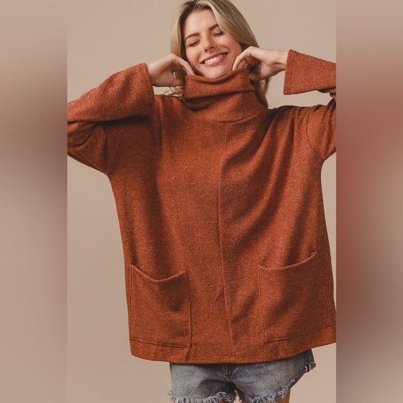 BiBi Piper Rib Double Pocket Turtle Neck Sweater🆕 - Picture 4 of 6